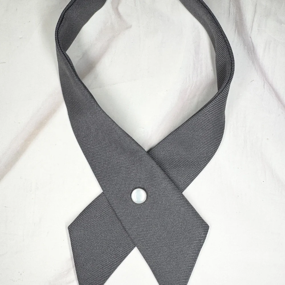 Gray Criss-Cross Bow Tie for Uniform Adjustable Neck tie Pearl button snap